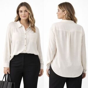 TORRID Madison Linen Button Up Womens Plus 3X Cream Relaxed Office Coastal NEW